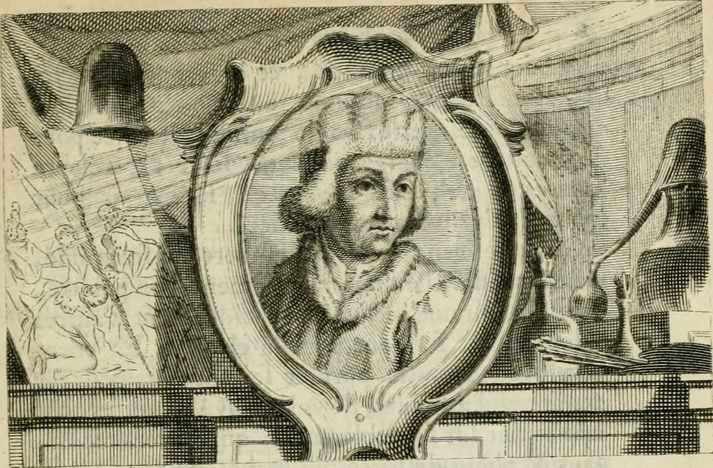 An illustration from La vie des peintres flamands, allemands et hollandois : avec des portraits gravés en taille-douche, une indication de leurs principaux ouvrages, & des réflexions sur leurs différentes manieres, 1753, leaf 22