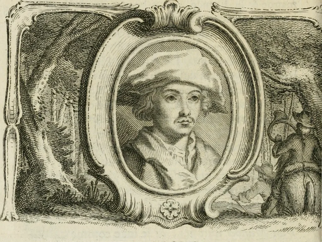 An illustration from La vie des peintres flamands, allemands et hollandois : avec des portraits gravés en taille-douche, une indication de leurs principaux ouvrages, & des réflexions sur leurs différentes manieres, 1753, leaf 59