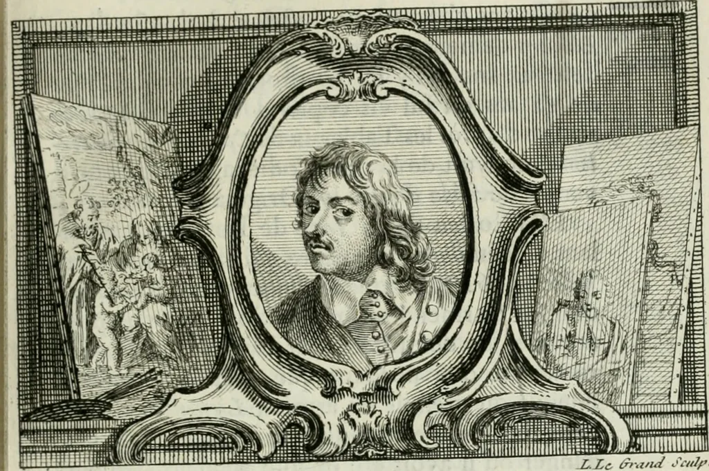 An illustration from La vie des peintres flamands, allemands et hollandois : avec des portraits gravés en taille-douche, une indication de leurs principaux ouvrages, & des réflexions sur leurs différentes manieres, 1753, leaf 122