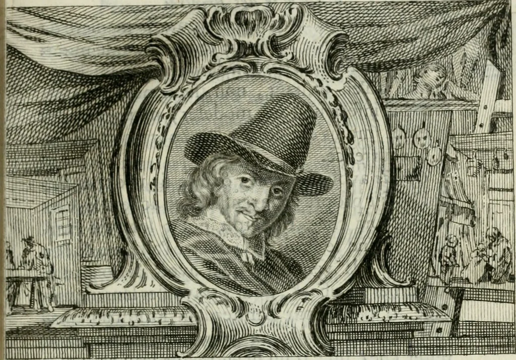 An illustration from La vie des peintres flamands, allemands et hollandois : avec des portraits gravés en taille-douche, une indication de leurs principaux ouvrages, & des réflexions sur leurs différentes manieres, 1753, leaf 180