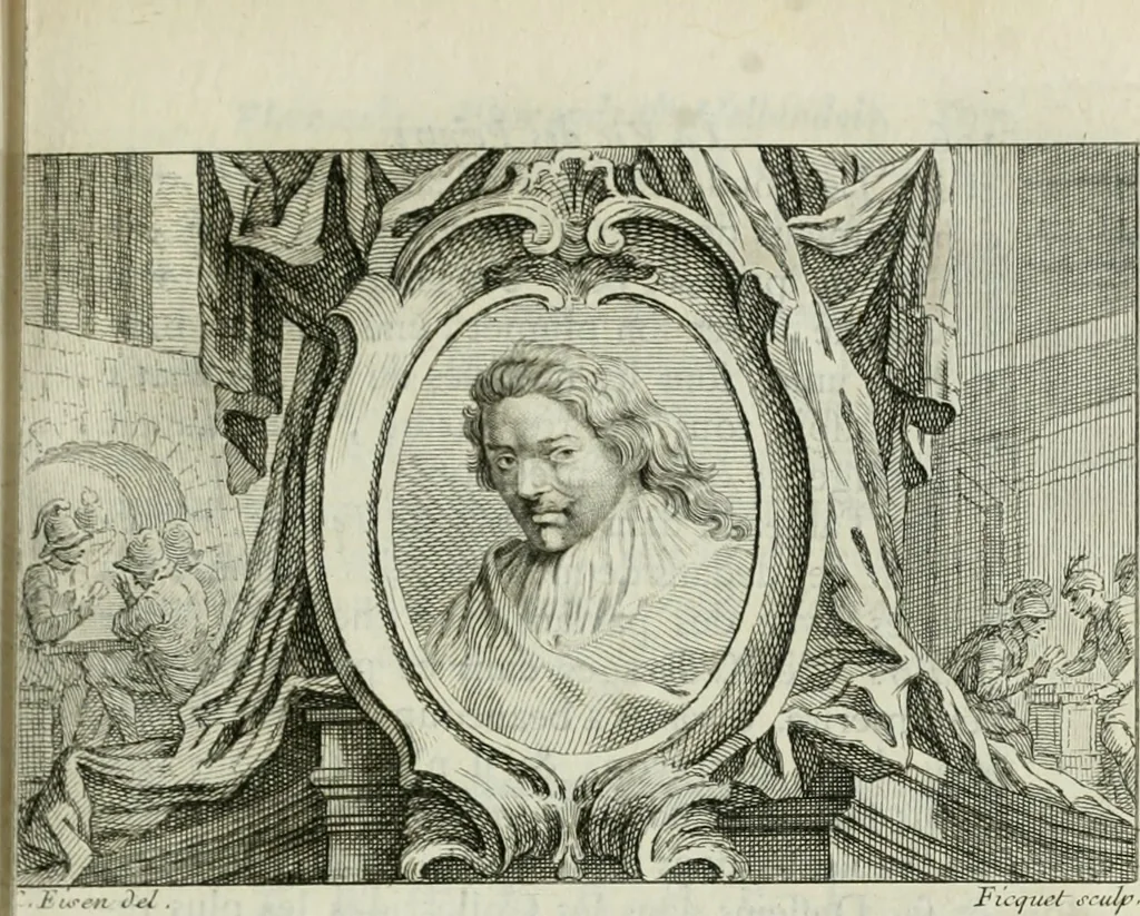 An illustration from La vie des peintres flamands, allemands et hollandois : avec des portraits gravés en taille-douche, une indication de leurs principaux ouvrages, & des réflexions sur leurs différentes manieres, 1753, leaf 202
