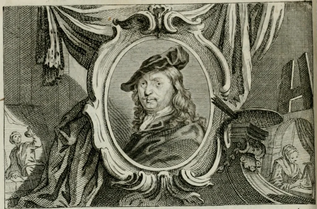 An illustration from La vie des peintres flamands, allemands et hollandois : avec des portraits gravés en taille-douche, une indication de leurs principaux ouvrages, & des réflexions sur leurs différentes manieres, 1753, leaf 223