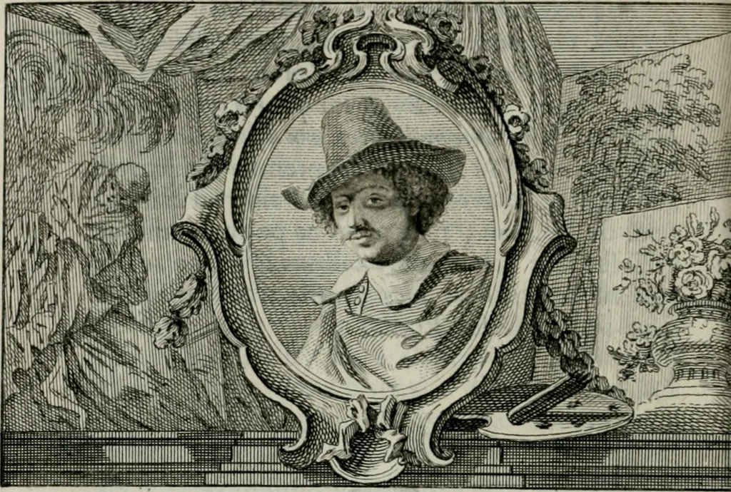 An illustration from La vie des peintres flamands, allemands et hollandois : avec des portraits gravés en taille-douche, une indication de leurs principaux ouvrages, & des réflexions sur leurs différentes manieres, 1753, leaf 313
