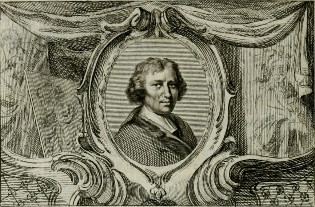 An illustration from La vie des peintres flamands, allemands et hollandois : avec des portraits gravés en taille-douche, une indication de leurs principaux ouvrages, & des réflexions sur leurs différentes manieres, 1753, leaf 333