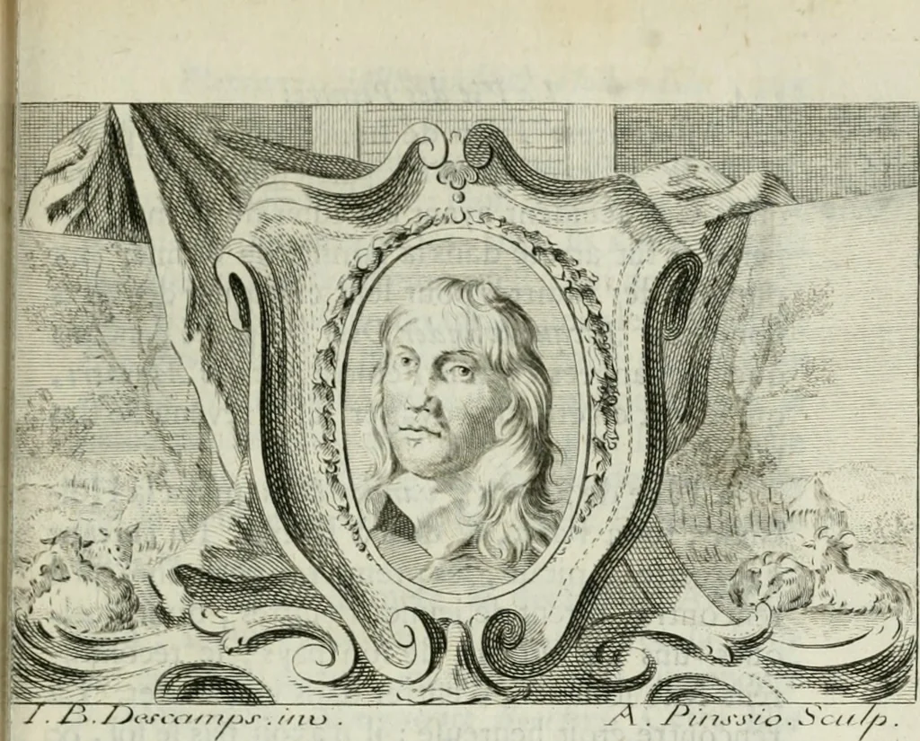 An illustration from La vie des peintres flamands, allemands et hollandois : avec des portraits gravés en taille-douche, une indication de leurs principaux ouvrages, & des réflexions sur leurs différentes manieres, 1753, leaf 340
