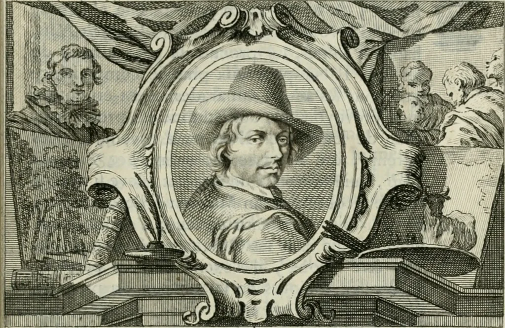 An illustration from La vie des peintres flamands, allemands et hollandois : avec des portraits gravés en taille-douche, une indication de leurs principaux ouvrages, & des réflexions sur leurs différentes manieres, 1753, leaf 424
