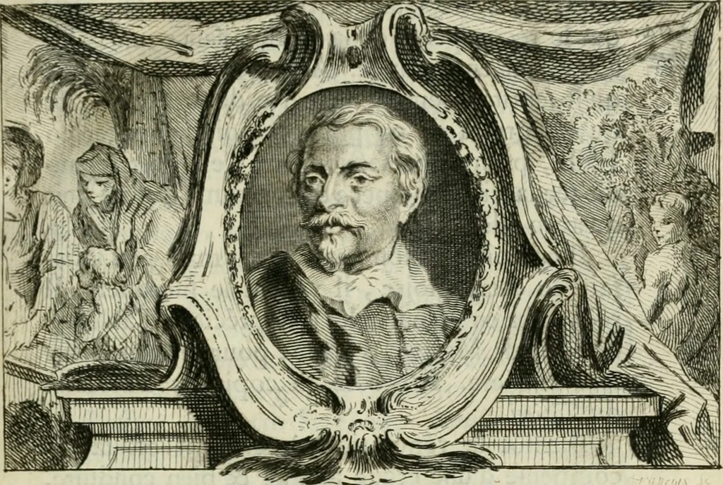 An illustration from La vie des peintres flamands, allemands et hollandois : avec des portraits gravés en taille-douche, une indication de leurs principaux ouvrages, & des réflexions sur leurs différentes manieres, 1753, leaf 6