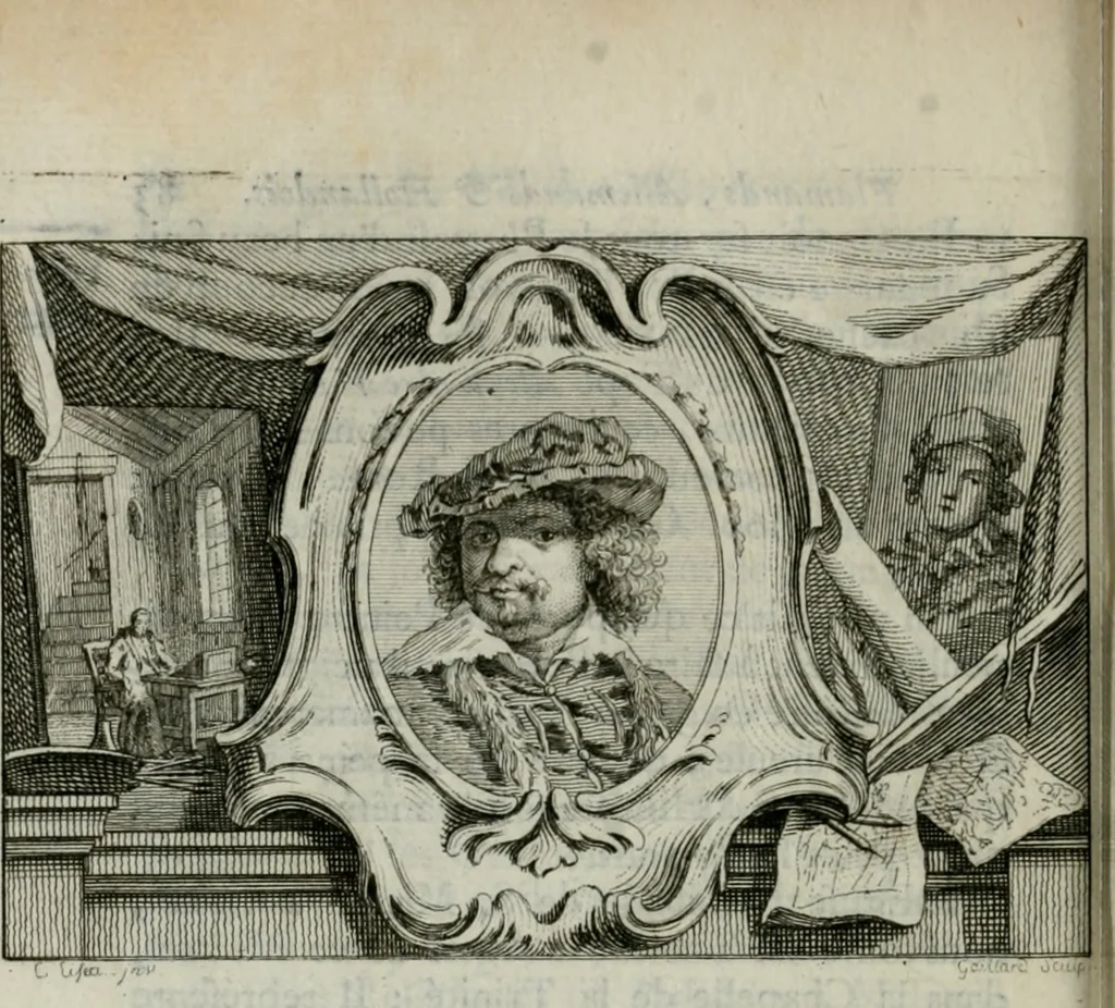 An illustration from La vie des peintres flamands, allemands et hollandois : avec des portraits gravés en taille-douche, une indication de leurs principaux ouvrages, & des réflexions sur leurs différentes manieres, 1753, leaf 89