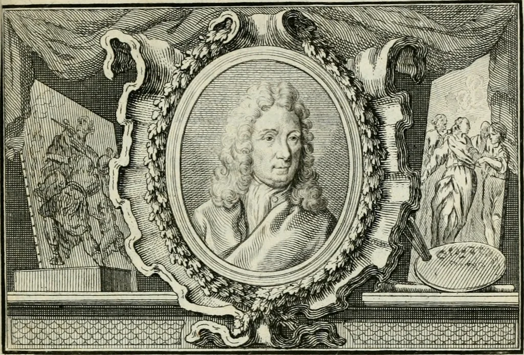 An illustration from La vie des peintres flamands, allemands et hollandois : avec des portraits gravés en taille-douche, une indication de leurs principaux ouvrages, & des réflexions sur leurs différentes manieres, 1753, leaf 394