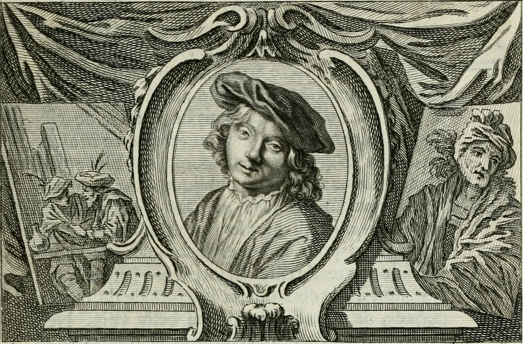 An illustration from La vie des peintres flamands, allemands et hollandois : avec des portraits gravés en taille-douche, une indication de leurs principaux ouvrages, & des réflexions sur leurs différentes manieres, 1753, leaf 66