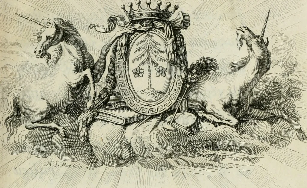 An illustration from La vie des peintres flamands, allemands et hollandois : avec des portraits gravés en taille-douche, une indication de leurs principaux ouvrages, & des réflexions sur leurs différentes manieres, 1753, leaf 8