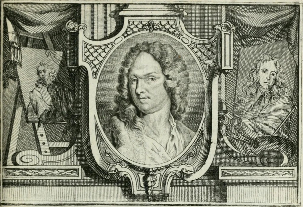 An illustration from La vie des peintres flamands, allemands et hollandois : avec des portraits gravés en taille-douche, une indication de leurs principaux ouvrages, & des réflexions sur leurs différentes manieres, 1753, leaf 136