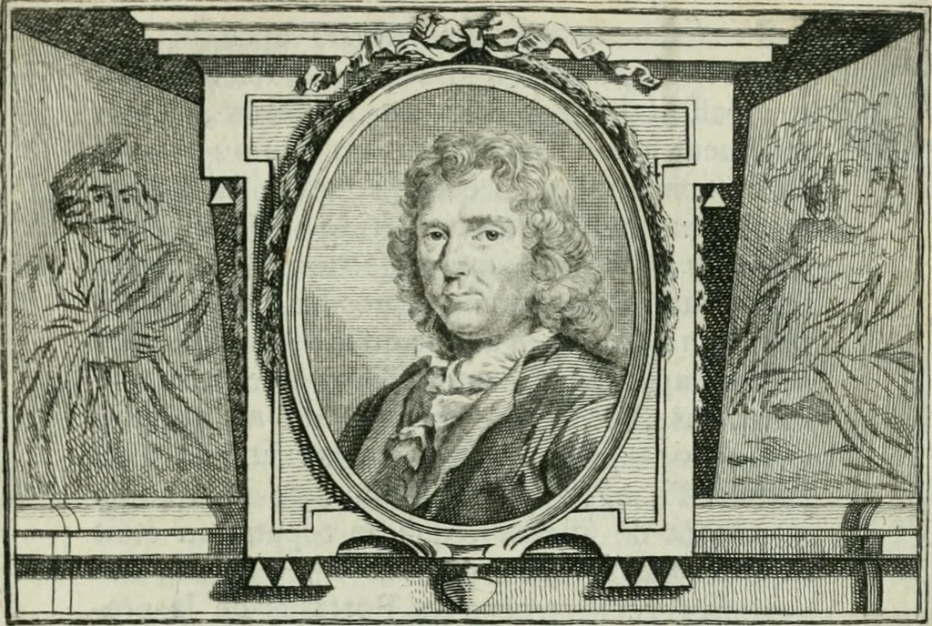 An illustration from La vie des peintres flamands, allemands et hollandois : avec des portraits gravés en taille-douche, une indication de leurs principaux ouvrages, & des réflexions sur leurs différentes manieres, 1753, leaf 148
