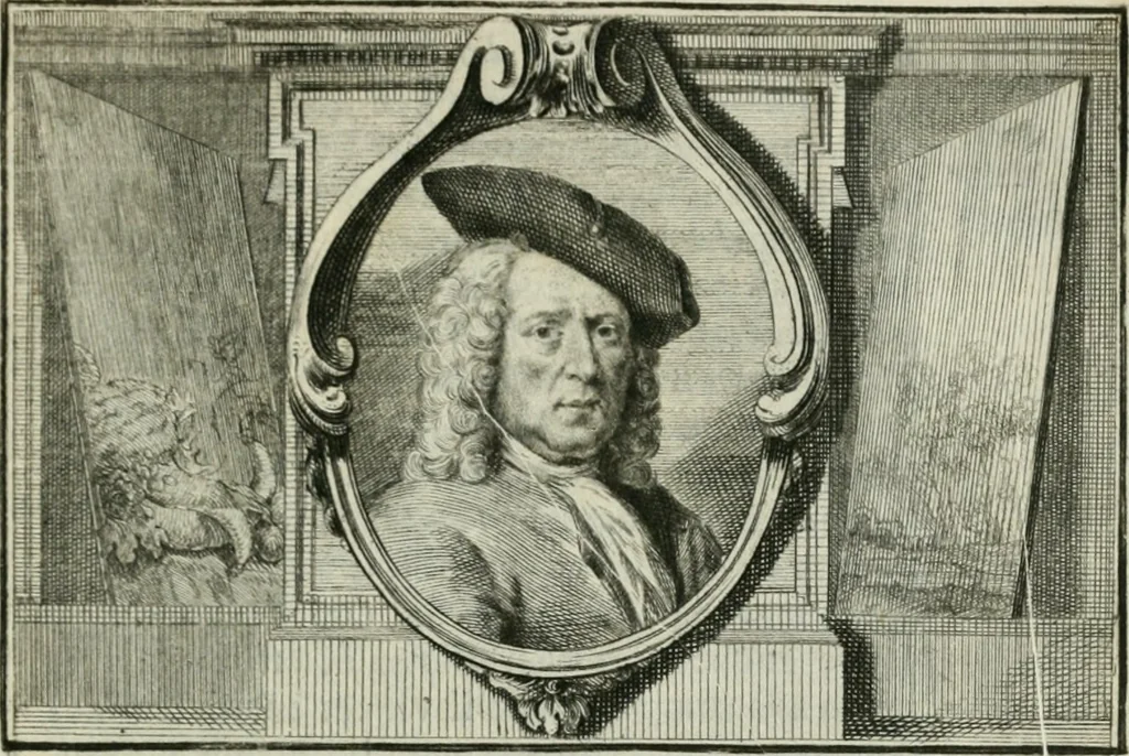 An illustration from La vie des peintres flamands, allemands et hollandois : avec des portraits gravés en taille-douche, une indication de leurs principaux ouvrages, & des réflexions sur leurs différentes manieres, 1753, leaf 230