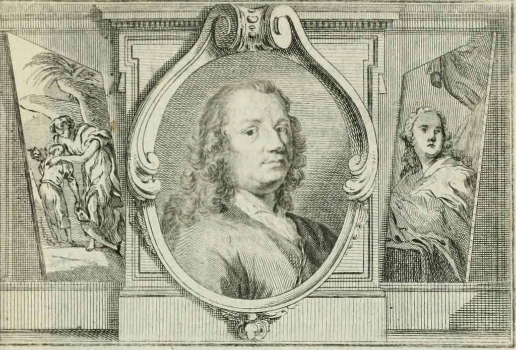 An illustration from La vie des peintres flamands, allemands et hollandois : avec des portraits gravés en taille-douche, une indication de leurs principaux ouvrages, & des réflexions sur leurs différentes manieres, 1753, leaf 256