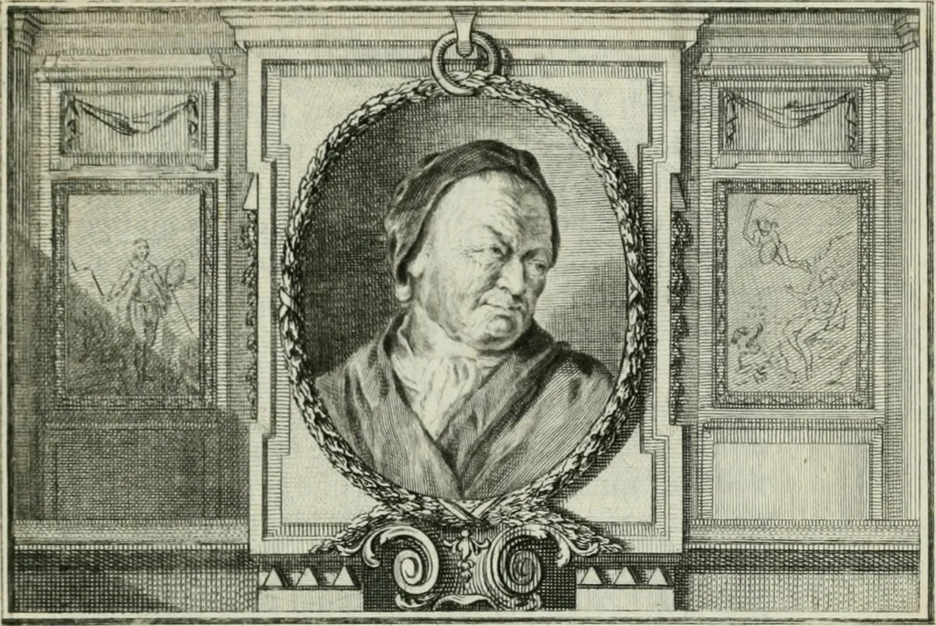 An illustration from La vie des peintres flamands, allemands et hollandois : avec des portraits gravés en taille-douche, une indication de leurs principaux ouvrages, & des réflexions sur leurs différentes manieres, 1753, leaf 56