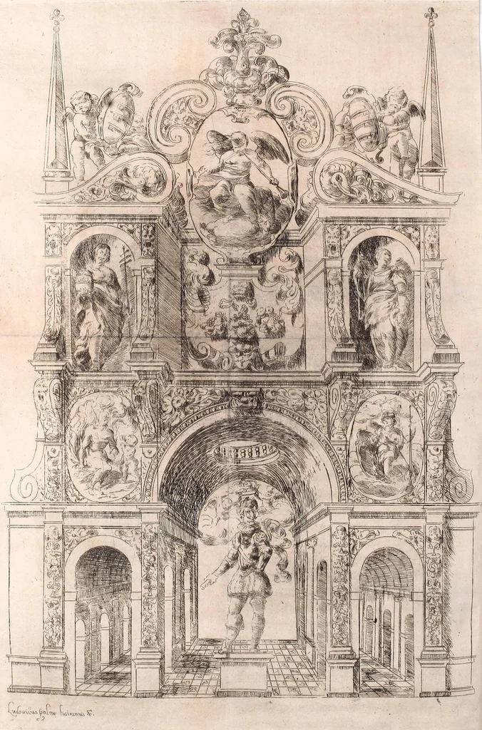 An illustration from La voye de laict, ou, Le chemin des heros au palais de la gloire : ouuert a l'entrée triomphante de Louys XIII, roy de France & de Nauarre en la cité d' Auignon le 16 de Nouembre 1622 .., 1623, leaf 258