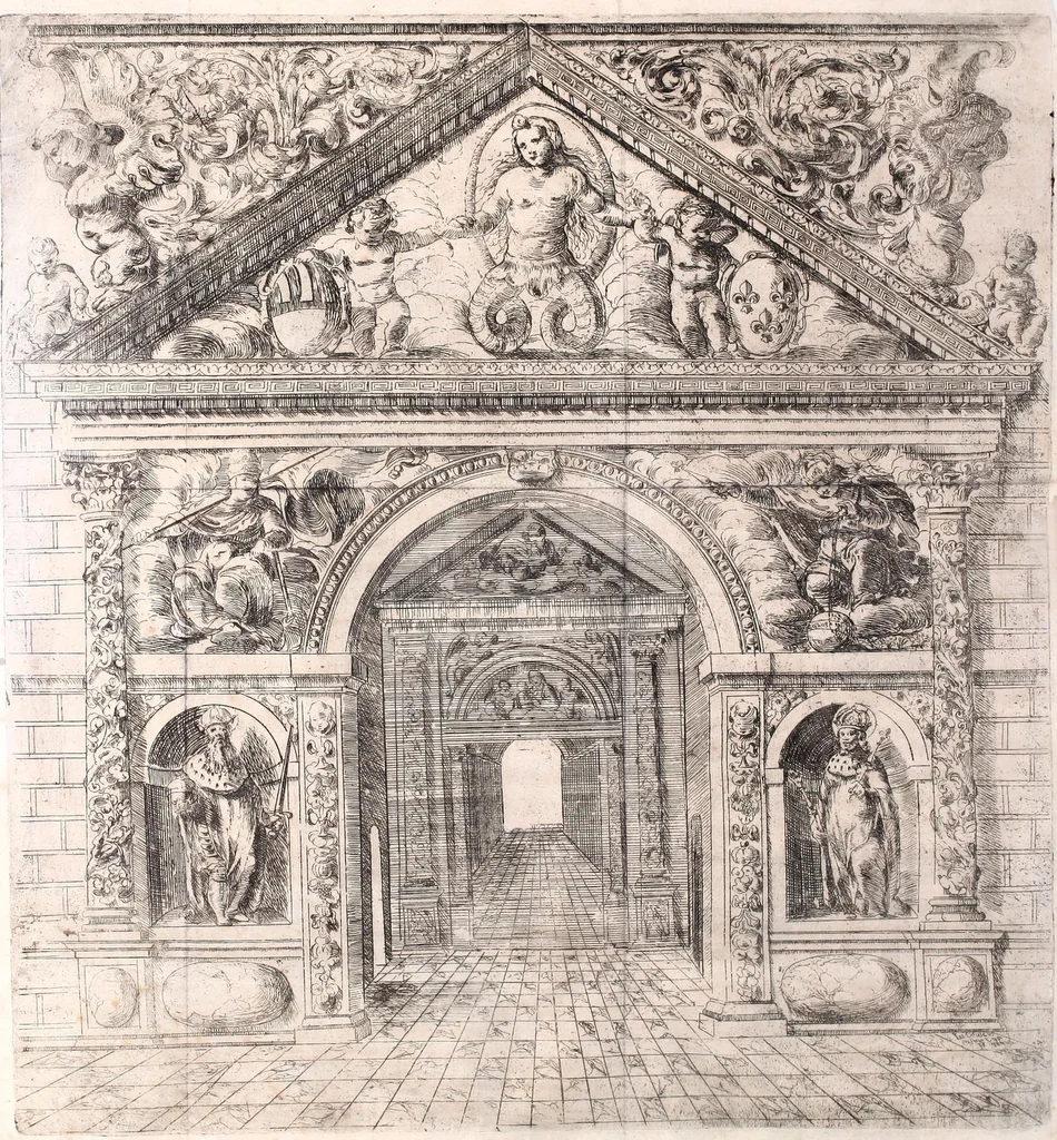 An illustration from La voye de laict, ou, Le chemin des heros au palais de la gloire : ouuert a l'entrée triomphante de Louys XIII, roy de France & de Nauarre en la cité d' Auignon le 16 de Nouembre 1622 .., 1623, leaf 286