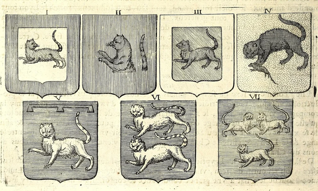 An illustration from La vraye et parfaite science des armoiries, ou, L'Indice armorial de feu maistre Louuan Geliot ... : apprenant et expliquant sommairement les mots & figures dont on se sert au blason des armoiries, & l'origine d'icelles : augmenté de nombre de termes & enrichy de grande multitude d'exemples des armes des familles tant françoise qu'estrangeres, des institutions, des ordres & de leurs colliers, des marques des dignités & charges, des ornemens des escus, de l'office des roys, des herauds, & des poursuiuans d'armes, & autres curiosités despendantes des armoiries ..., 1664, leaf 186