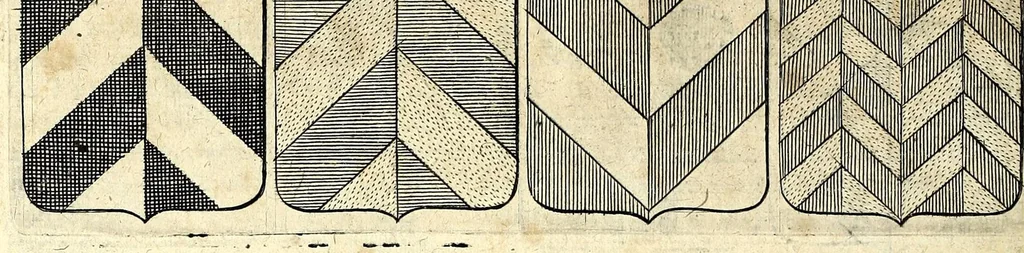 An illustration from La vraye et parfaite science des armoiries, ou, L'Indice armorial de feu maistre Louuan Geliot ... : apprenant et expliquant sommairement les mots & figures dont on se sert au blason des armoiries, & l'origine d'icelles : augmenté de nombre de termes & enrichy de grande multitude d'exemples des armes des familles tant françoise qu'estrangeres, des institutions, des ordres & de leurs colliers, des marques des dignités & charges, des ornemens des escus, de l'office des roys, des herauds, & des poursuiuans d'armes, & autres curiosités despendantes des armoiries ..., 1664, leaf 208