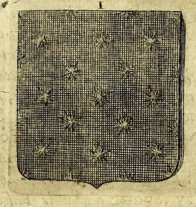 An illustration from La vraye et parfaite science des armoiries, ou, L'Indice armorial de feu maistre Louuan Geliot ... : apprenant et expliquant sommairement les mots & figures dont on se sert au blason des armoiries, & l'origine d'icelles : augmenté de nombre de termes & enrichy de grande multitude d'exemples des armes des familles tant françoise qu'estrangeres, des institutions, des ordres & de leurs colliers, des marques des dignités & charges, des ornemens des escus, de l'office des roys, des herauds, & des poursuiuans d'armes, & autres curiosités despendantes des armoiries ..., 1664, leaf 363
