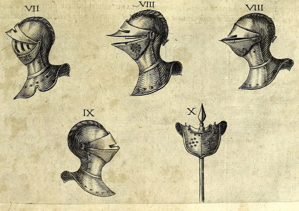 An illustration from La vraye et parfaite science des armoiries, ou, L'Indice armorial de feu maistre Louuan Geliot ... : apprenant et expliquant sommairement les mots & figures dont on se sert au blason des armoiries, & l'origine d'icelles : augmenté de nombre de termes & enrichy de grande multitude d'exemples des armes des familles tant françoise qu'estrangeres, des institutions, des ordres & de leurs colliers, des marques des dignités & charges, des ornemens des escus, de l'office des roys, des herauds, & des poursuiuans d'armes, & autres curiosités despendantes des armoiries ..., 1664, leaf 417