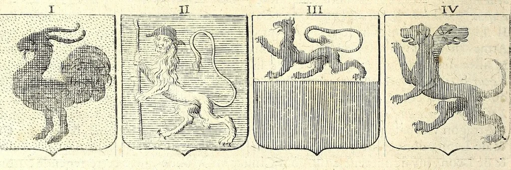 An illustration from La vraye et parfaite science des armoiries, ou, L'Indice armorial de feu maistre Louuan Geliot ... : apprenant et expliquant sommairement les mots & figures dont on se sert au blason des armoiries, & l'origine d'icelles : augmenté de nombre de termes & enrichy de grande multitude d'exemples des armes des familles tant françoise qu'estrangeres, des institutions, des ordres & de leurs colliers, des marques des dignités & charges, des ornemens des escus, de l'office des roys, des herauds, & des poursuiuans d'armes, & autres curiosités despendantes des armoiries ..., 1664, leaf 508