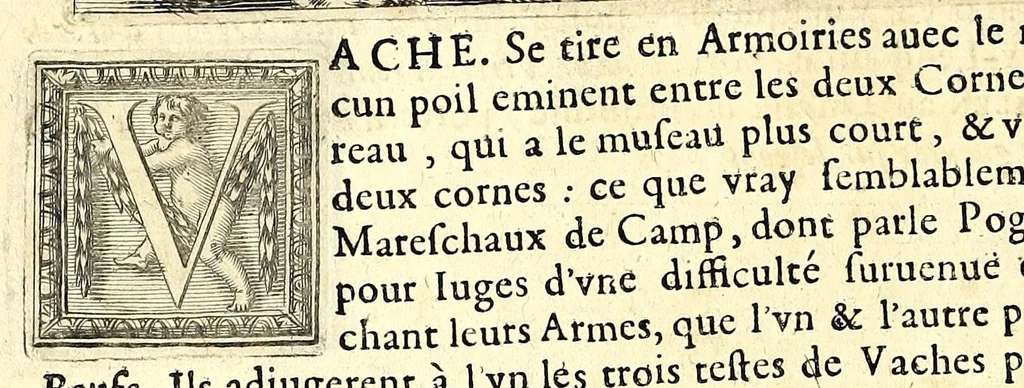 An illustration from La vraye et parfaite science des armoiries, ou, L'Indice armorial de feu maistre Louuan Geliot ... : apprenant et expliquant sommairement les mots & figures dont on se sert au blason des armoiries, & l'origine d'icelles : augmenté de nombre de termes & enrichy de grande multitude d'exemples des armes des familles tant françoise qu'estrangeres, des institutions, des ordres & de leurs colliers, des marques des dignités & charges, des ornemens des escus, de l'office des roys, des herauds, & des poursuiuans d'armes, & autres curiosités despendantes des armoiries ..., 1664, leaf 690