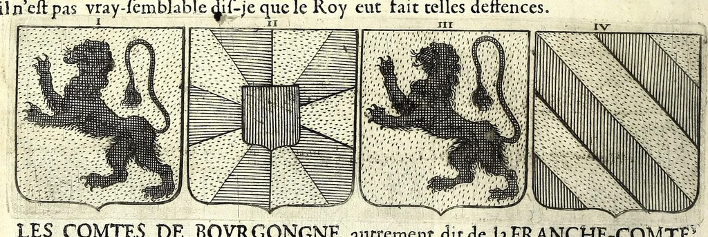 An illustration from La vraye et parfaite science des armoiries, ou, L'Indice armorial de feu maistre Louuan Geliot ... : apprenant et expliquant sommairement les mots & figures dont on se sert au blason des armoiries, & l'origine d'icelles : augmenté de nombre de termes & enrichy de grande multitude d'exemples des armes des familles tant françoise qu'estrangeres, des institutions, des ordres & de leurs colliers, des marques des dignités & charges, des ornemens des escus, de l'office des roys, des herauds, & des poursuiuans d'armes, & autres curiosités despendantes des armoiries ..., 1664, leaf 86