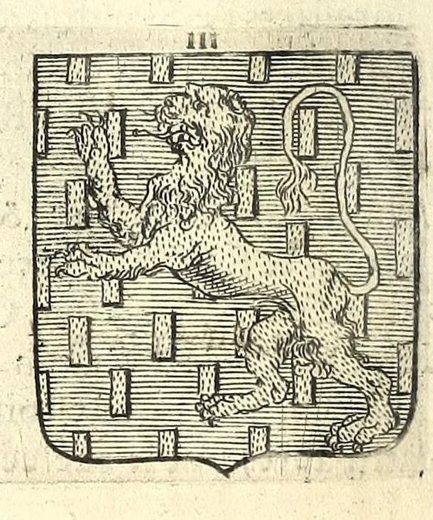 An illustration from La vraye et parfaite science des armoiries, ou, L'Indice armorial de feu maistre Louuan Geliot ... : apprenant et expliquant sommairement les mots & figures dont on se sert au blason des armoiries, & l'origine d'icelles : augmenté de nombre de termes & enrichy de grande multitude d'exemples des armes des familles tant françoise qu'estrangeres, des institutions, des ordres & de leurs colliers, des marques des dignités & charges, des ornemens des escus, de l'office des roys, des herauds, & des poursuiuans d'armes, & autres curiosités despendantes des armoiries ..., 1664, leaf 86
