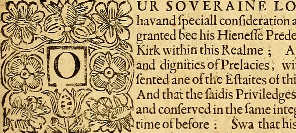 An illustration from The laws and acts of Parliament made by King James the First, Second, Third, Fourth, Fifth, Queen Mary, King James the Sixth, King Charles the First, King Charles the Second who now presently reigns, kings and queen of Scotland : collected and extracted, from the publick records of the said kingdom, 1681, leaf 364