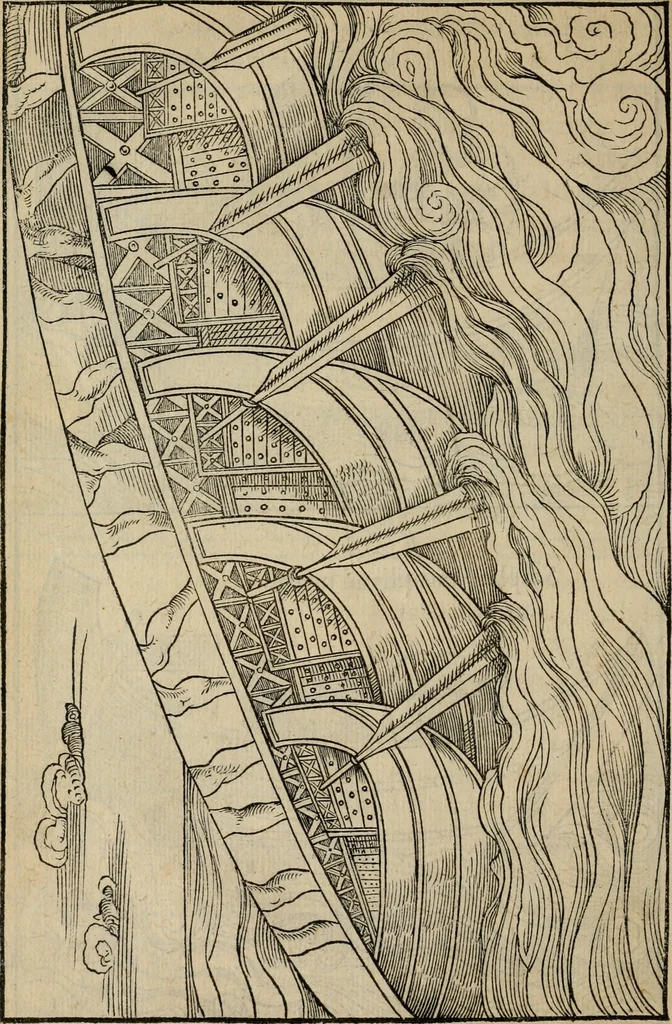 An illustration from Lazari Bayfii annotationes in L.II. : De captivis, et postliminio reversis. in qvibvs tractatvr de re navali : eivsdem annotationes in tractatum de auro & argeto leg. quibus, vestimentoru, & vasculorum genera explicantur. Antonii Thylesii de coloribus libellus, à coloribus vestium non alienus, 1536, leaf 123