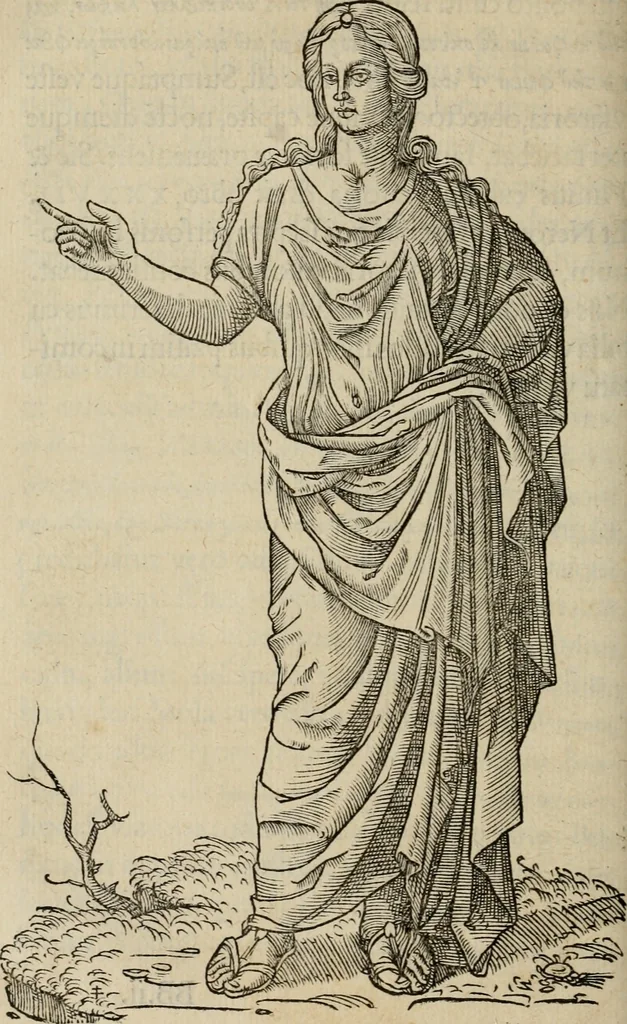 An illustration from Lazari Bayfii annotationes in L.II. : De captivis, et postliminio reversis. in qvibvs tractatvr de re navali : eivsdem annotationes in tractatum de auro & argeto leg. quibus, vestimentoru, & vasculorum genera explicantur. Antonii Thylesii de coloribus libellus, à coloribus vestium non alienus, 1536, leaf 193