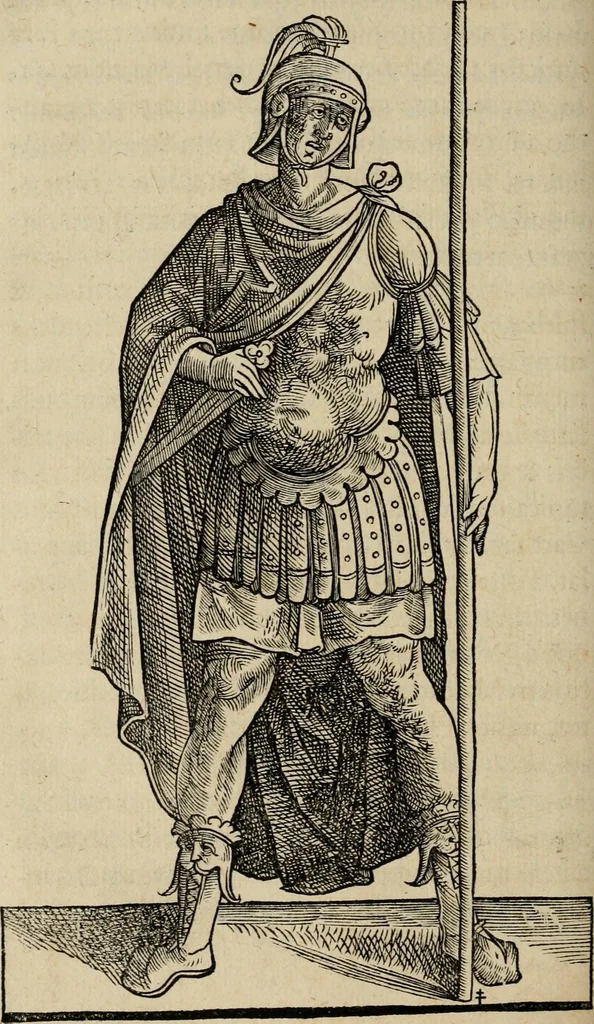 An illustration from Lazari Bayfii annotationes in L.II. : De captivis, et postliminio reversis. in qvibvs tractatvr de re navali : eivsdem annotationes in tractatum de auro & argeto leg. quibus, vestimentoru, & vasculorum genera explicantur. Antonii Thylesii de coloribus libellus, à coloribus vestium non alienus, 1536, leaf 253