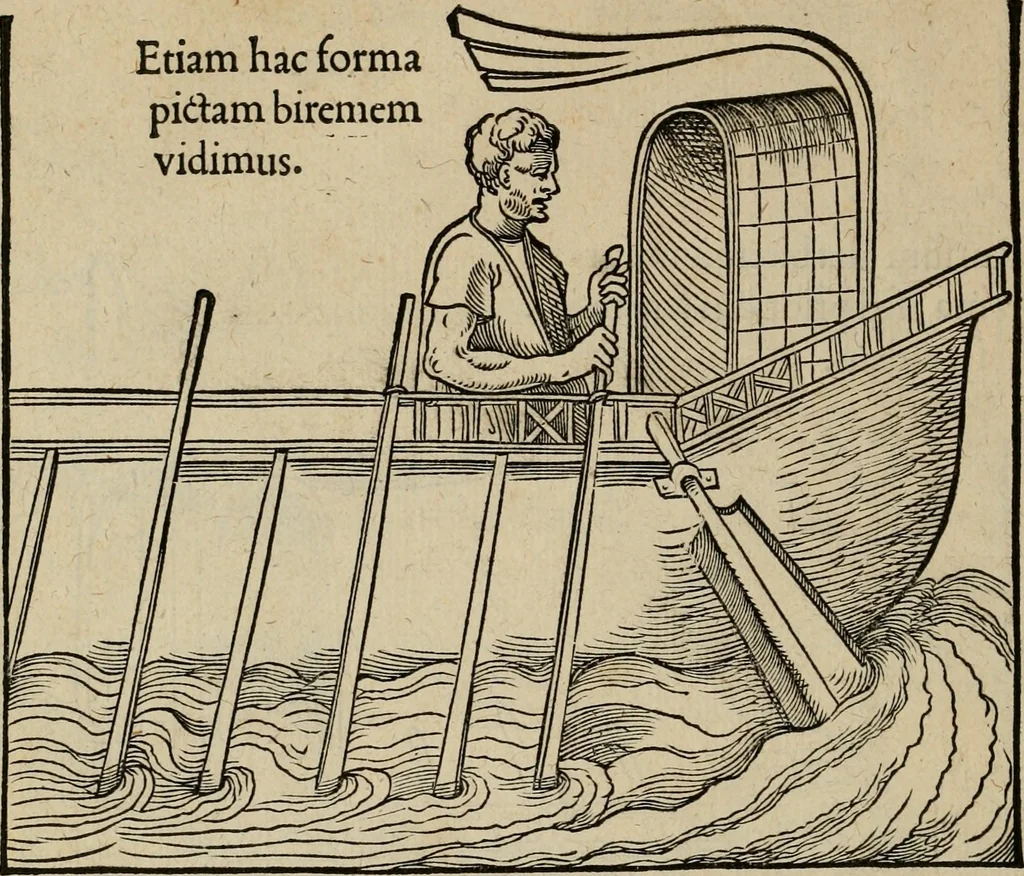 An illustration from Lazari Bayfii annotationes in L.II. : De captivis, et postliminio reversis. in qvibvs tractatvr de re navali : eivsdem annotationes in tractatum de auro & argeto leg. quibus, vestimentoru, & vasculorum genera explicantur. Antonii Thylesii de coloribus libellus, à coloribus vestium non alienus, 1536, leaf 29