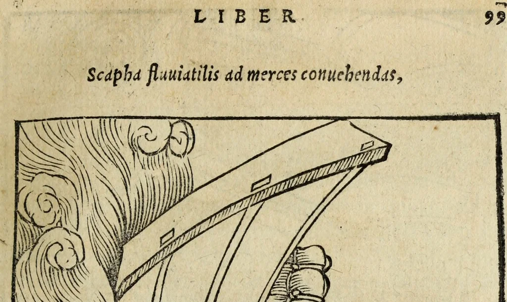 An illustration from Lazari Bayfii annotationes in legem II : De captiuis & postliminio reuersis, in quibus tractatur De re nauali, per autorem recognitæ : eivsdem annotationes in tractatum De auro & argento legato, quibus vestimẽtoru ̃& vasculorũ genera explicat̃ur : his omnibus imagines ab antiquissimis monumentis desumptas ad argumenti declaratione ̃subiunximus. Item Antonii Thylesii De coloribus libellus, à coloribus uestium non alienus, 1537, leaf 102