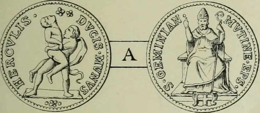An illustration from La zecca di Modena nei periodi comunale ed estense, 1884, leaf 396