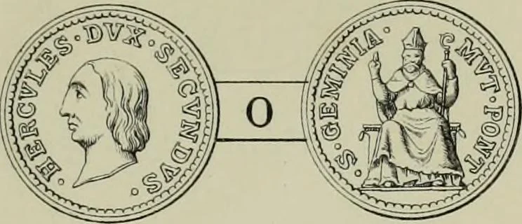 An illustration from La zecca di Modena nei periodi comunale ed estense, 1884, leaf 396
