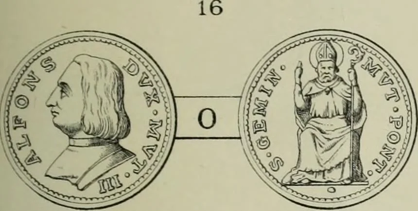 An illustration from La zecca di Modena nei periodi comunale ed estense, 1884, leaf 398