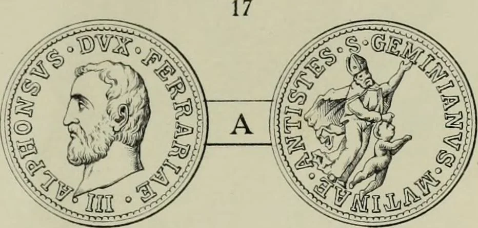 An illustration from La zecca di Modena nei periodi comunale ed estense, 1884, leaf 398
