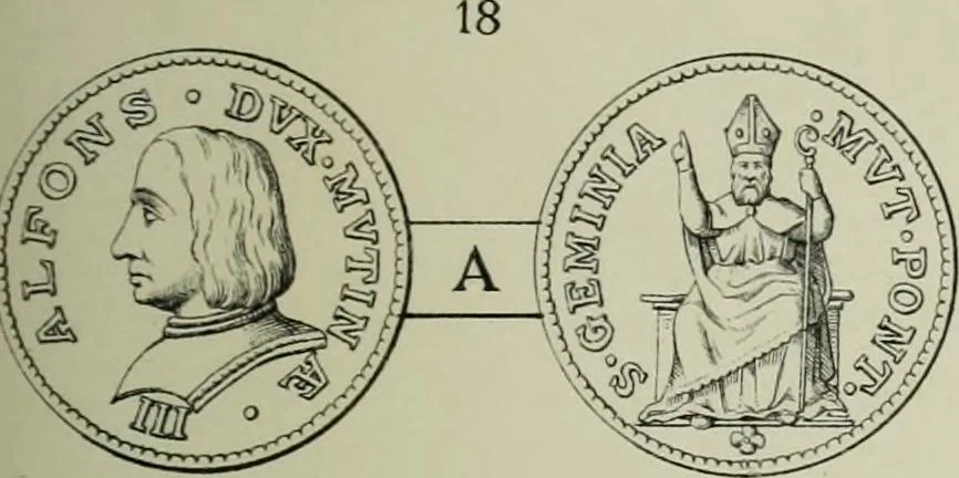 An illustration from La zecca di Modena nei periodi comunale ed estense, 1884, leaf 398
