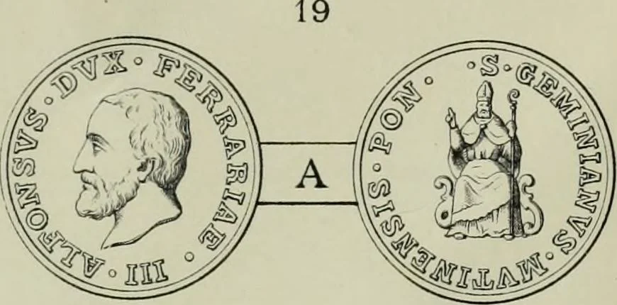 An illustration from La zecca di Modena nei periodi comunale ed estense, 1884, leaf 398