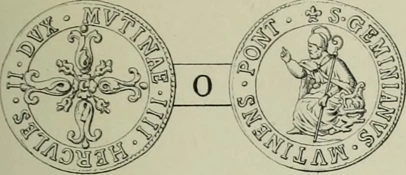 An illustration from La zecca di Modena nei periodi comunale ed estense, 1884, leaf 402