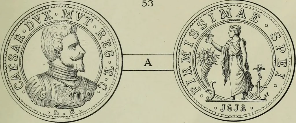 An illustration from La zecca di Modena nei periodi comunale ed estense, 1884, leaf 406