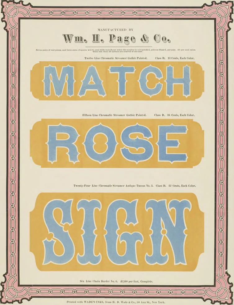 An illustration from Specimens of chromatic wood type, borders, etc. manufactured by Wm. H. Page & Co., 1874, leaf 12