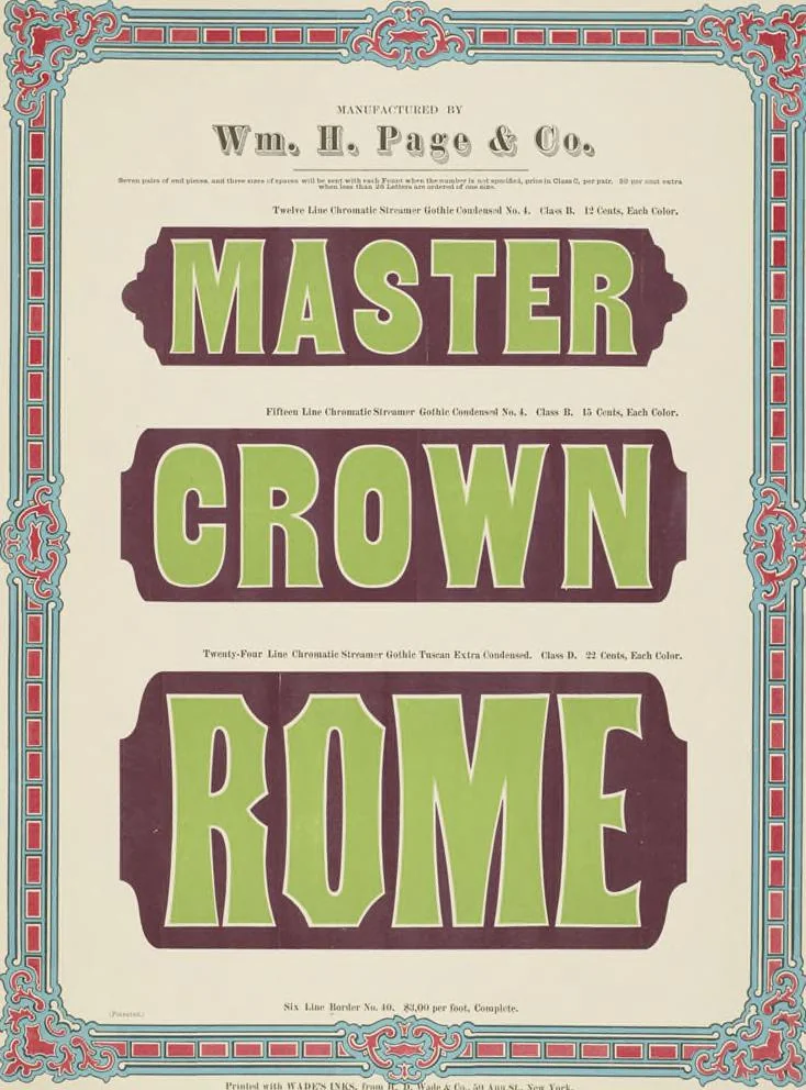 An illustration from Specimens of chromatic wood type, borders, etc. manufactured by Wm. H. Page & Co., 1874, leaf 15