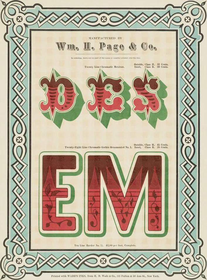 An illustration from Specimens of chromatic wood type, borders, etc. manufactured by Wm. H. Page & Co., 1874, leaf 43