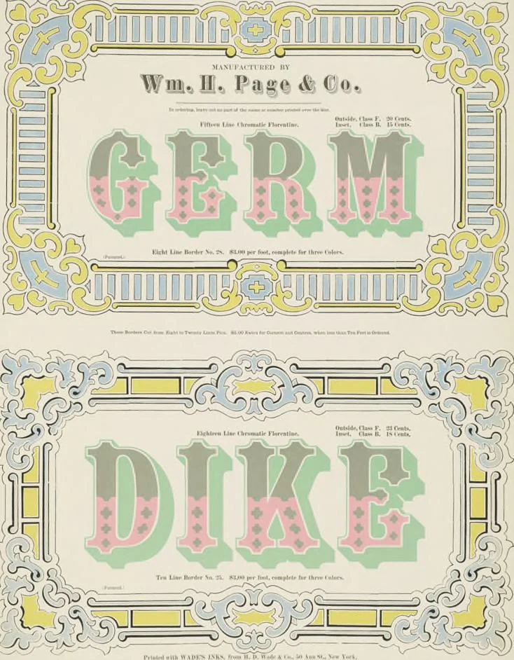 An illustration from Specimens of chromatic wood type, borders, etc. manufactured by Wm. H. Page & Co., 1874, leaf 56