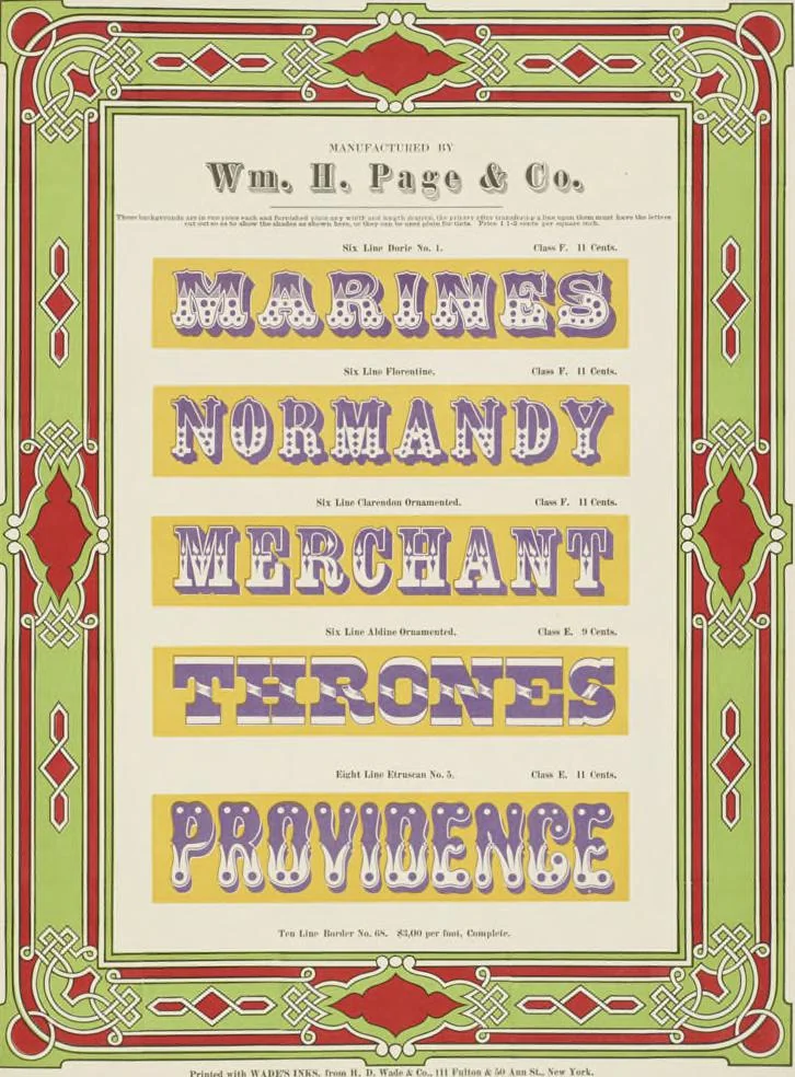 An illustration from Specimens of chromatic wood type, borders, etc. manufactured by Wm. H. Page & Co., 1874, leaf 78
