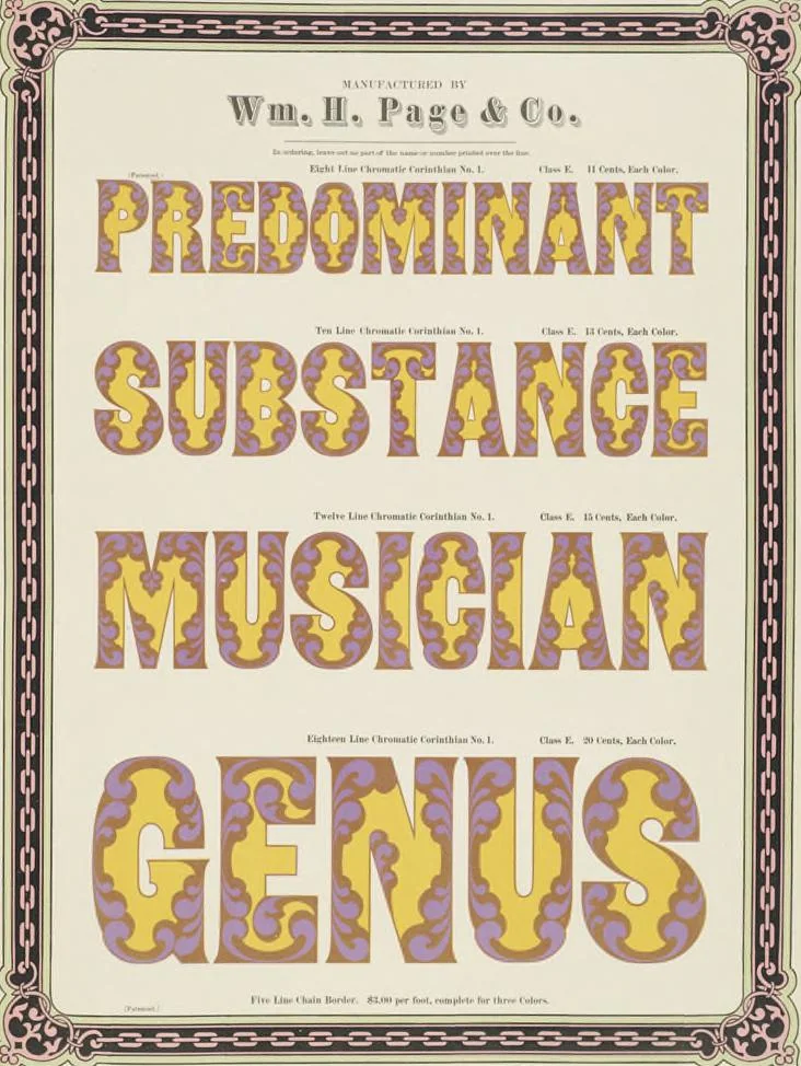 An illustration from Specimens of chromatic wood type, borders, etc. manufactured by Wm. H. Page & Co., 1874, leaf 86